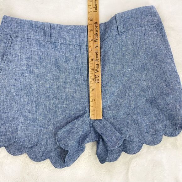 Loft Scallop Hem Linen Blend Chambray Shorts Blue Size 4 - Picture 9 of 9